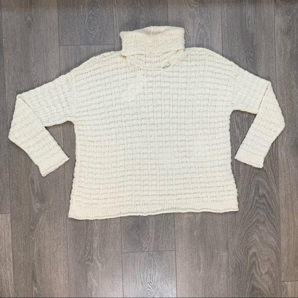 Eileen Fisher Organic Cotton Turtleneck  Sweater Waffle Knit Size Cream Pullover - Picture 3 of 16